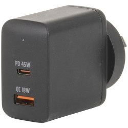 45W Dual USB Type-C + A Mains Power Adaptor